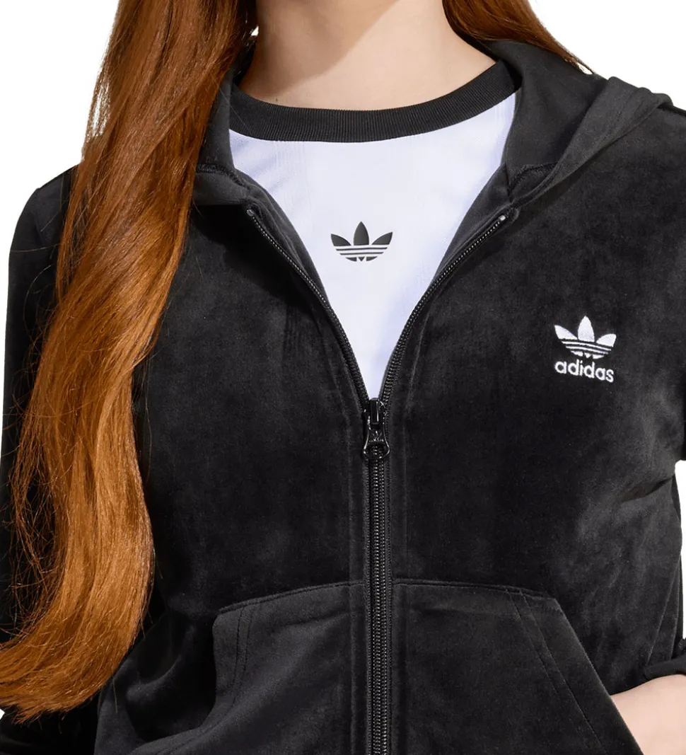 adidas Originals Hættetrøje - VELOUR Z HOODIE - Sort/Hvid