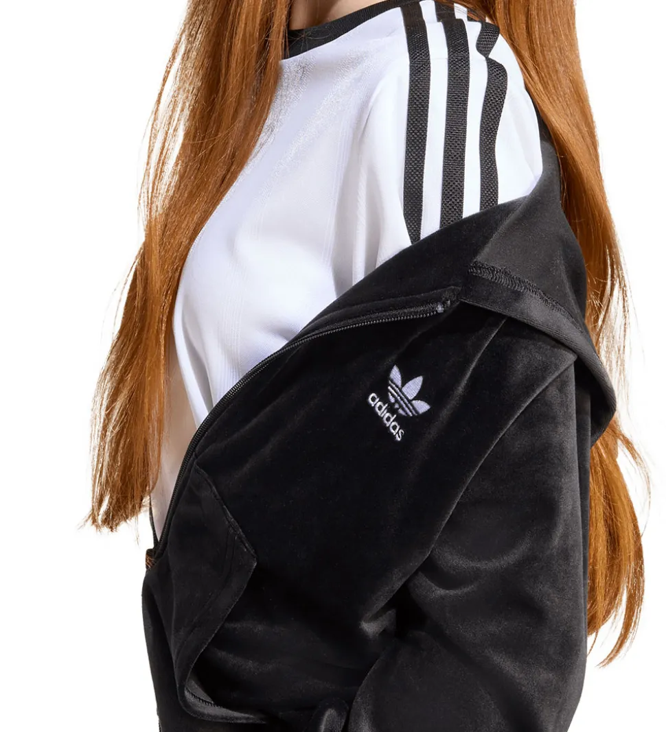 adidas Originals Hættetrøje - VELOUR Z HOODIE - Sort/Hvid