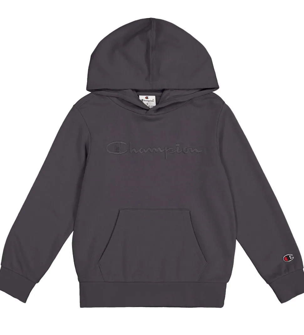 Champion Hættetrøje - Mørkegrå m. Logo