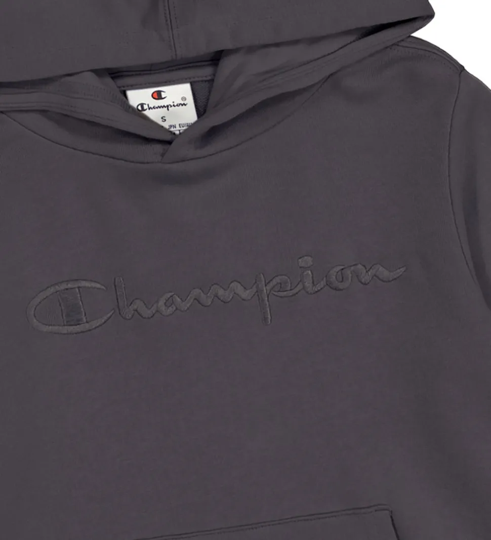Champion Hættetrøje - Mørkegrå m. Logo