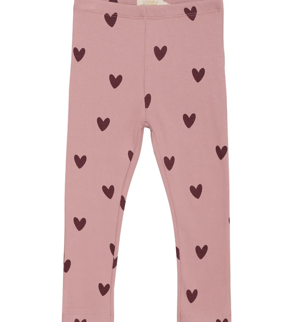 Creamie Leggings - Rib - Woodrose m. Hjerter