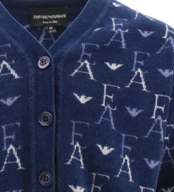 Emporio Armani Cardigan - Cropped - Strik - Blå med Logoer
