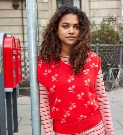 Grunt Vest - Strik - Aviana - Rød m. Kirsebær