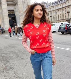 Grunt Vest - Strik - Aviana - Rød m. Kirsebær