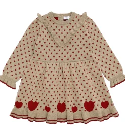 Hust and Claire Kjole - Strik - HCKarina - Biscuit/Rød m. Hjerte