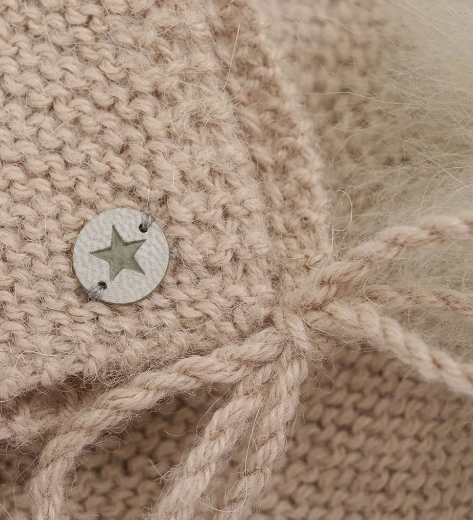 Huttelihut Babyhjelm m. Kvast - Alpakauld - Strik - Mahogany Ros