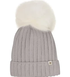 Huttelihut Hue - Uld/Bomuld - Strik - Medium Gråmeleret m. Kvast