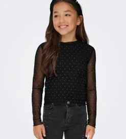 Kids Only Bluse - KogJada - Mesh - Black/Silver Rhinestones