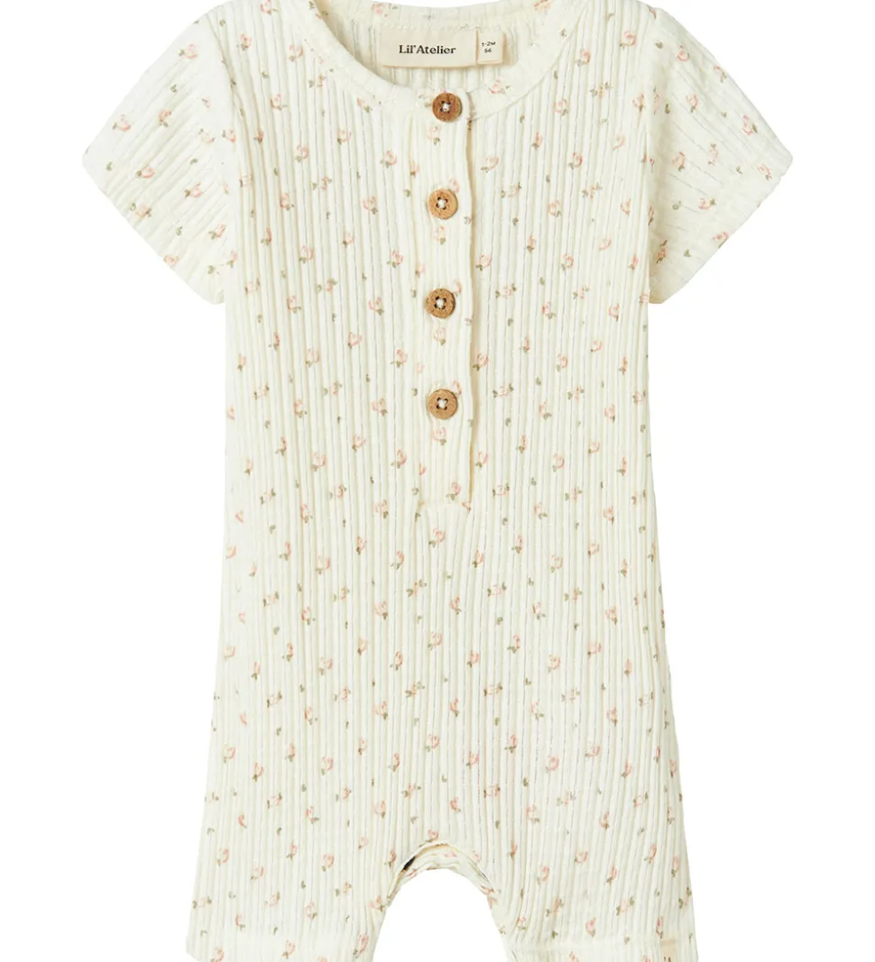 Lil' Atelier Sommerdragt - Rib - NbfHulla - Coconut Milk m. Blom