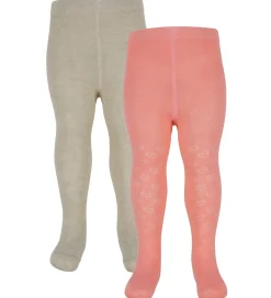 Minymo Strømpebukser - 2-pak - Strawberry Ice m. Hulmønster