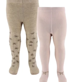 Minymo Strømpebukser - 2-pak - Shell/beige m. Sløjfer