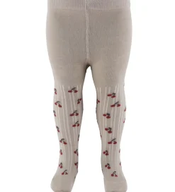 Minymo Strømpebukser - 2-pak - Light Taupe m. Kirsebær