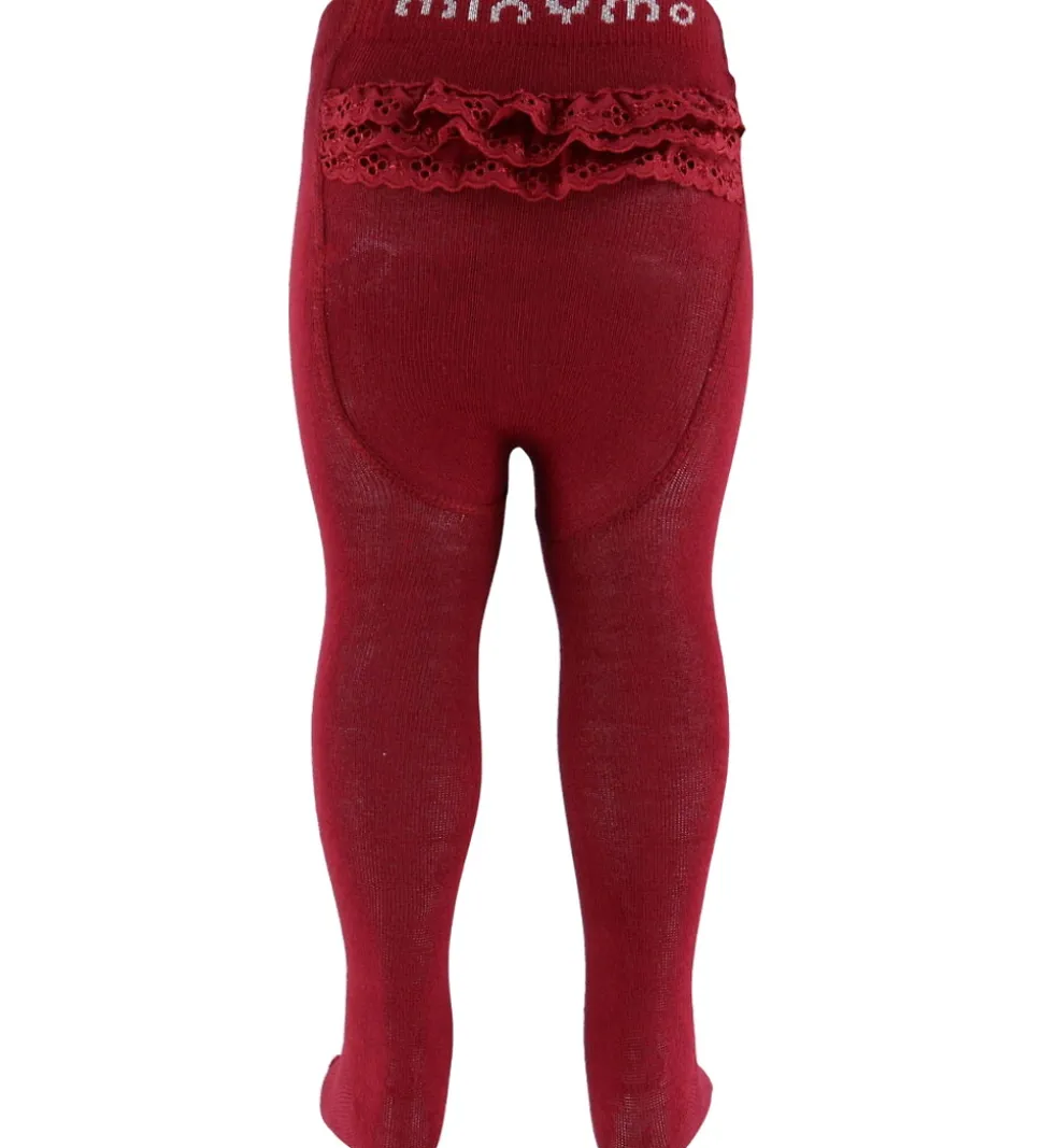 Minymo Strømpebukser m. Blonder - Rio Red