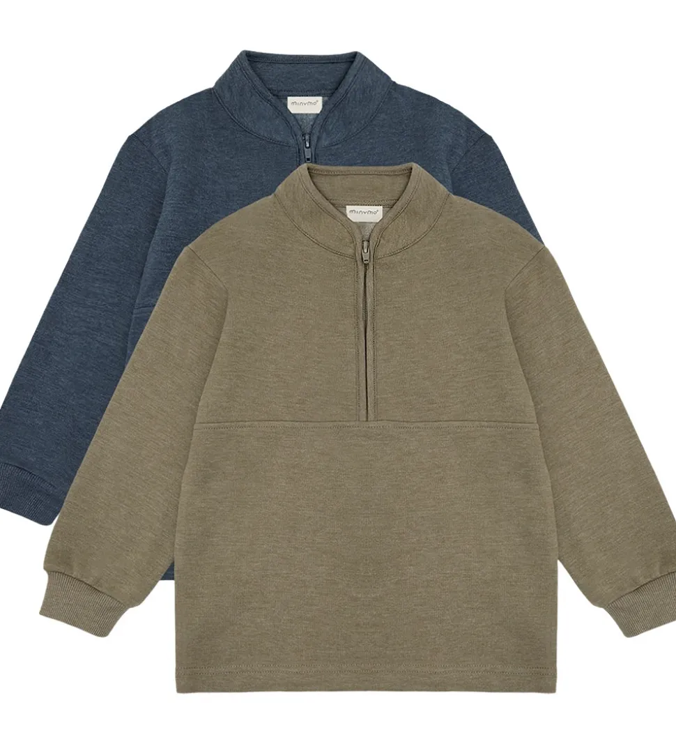 Minymo Sweatshirt m. Lynlås - 2-pak - Vetiver