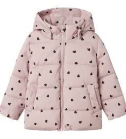 Name It Dynejakke - NmfMonday - Violet Ice m. Hjerter