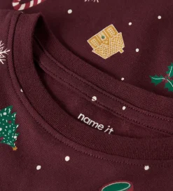 Name It Nattøj - 2-Delt - NmnVismas - Burgundy/Xmas - AOP