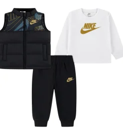 Nike Sæt - Dynevest/Bluse/Sweatpants - Sort/Hvid