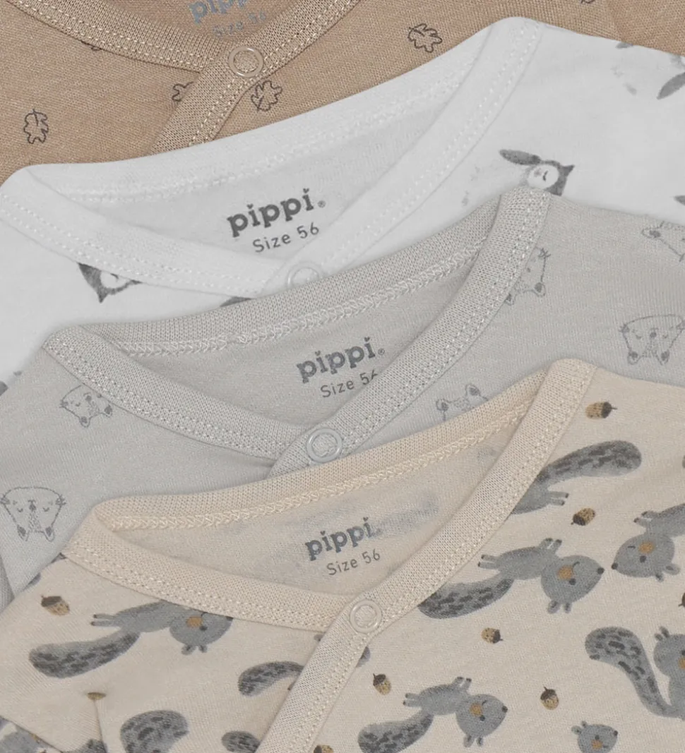 Pippi Baby Slå-om Bodyer l/æ - 4-pak - Rainy Day